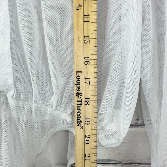 Norma Kamali Super Oversized Boyfriend Shirt Bodysuit White XXS Mesh Revolve - Picture 14 of 15